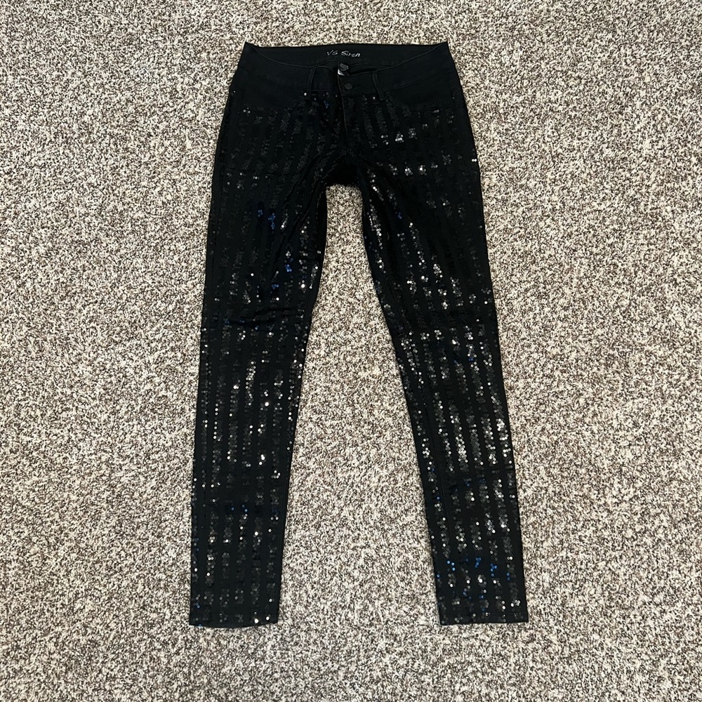Victoria's Secret VS SIREN Black Sequin Skinny Pants Jeans 10 Holiday Christmas